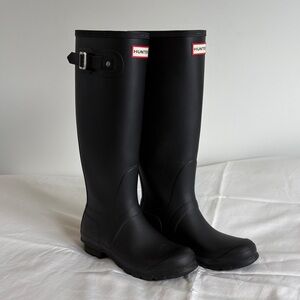 Hunter Black Tall Rain Boots with Logo Detail